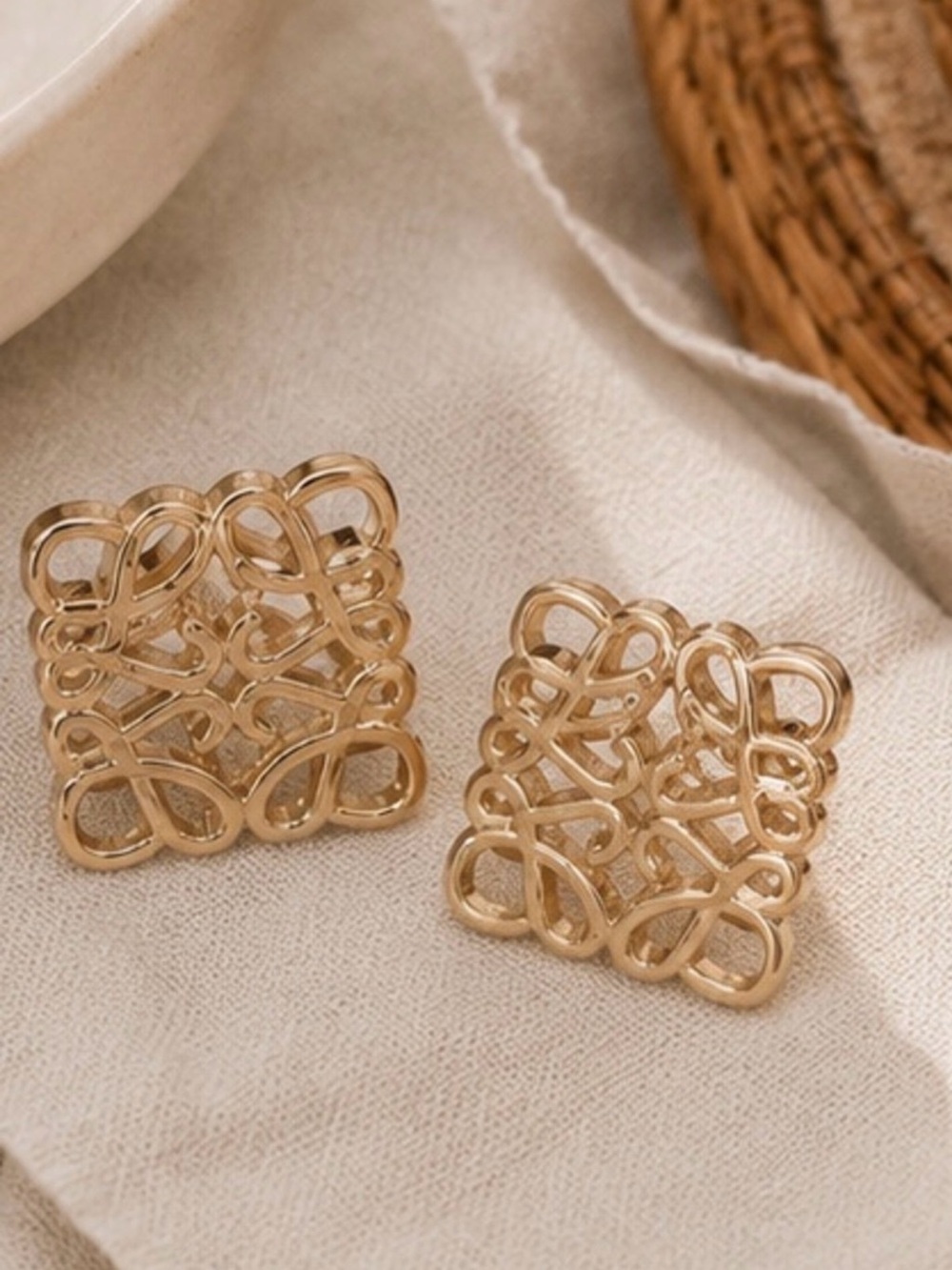 Gold Openwork Square Stud Earrings | Designer Inspired
